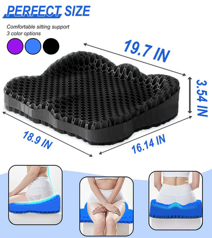 Airllantry Thicken 19.7in Seat Cushion, Gel Seat Cushion for Long Sitting–Office Chair, Wheelchair, Car Cushion, Large Cooling Pad for Back Pain, Sciatica, Tailbone Pain Relief