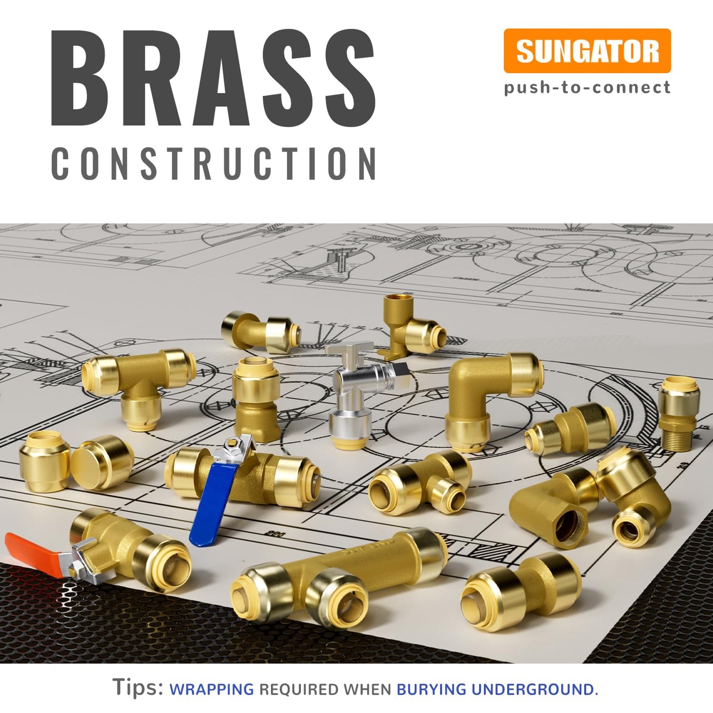 SUNGATOR 1/2 Inch Coupling, Push Pex Fittings 1/2 Inch, 1/2" Straight Coupling, No Lead Brass Push-to-Connect Fittings for Pex Pipe, Copper, CPVC, with 1 Disconnect Clip, Pack of 12