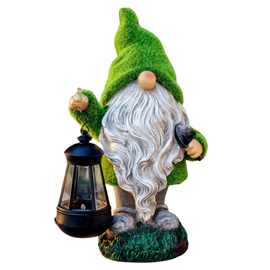 TERESA'S COLLECTIONS Christmas Outdoor Statue for Home, Resin Gnome Decorations with Solar Outdoor Lights for Garden Decor,Green Garden Sculptures & Statues for Front Patio Lawn, Gifts for Mom,12"