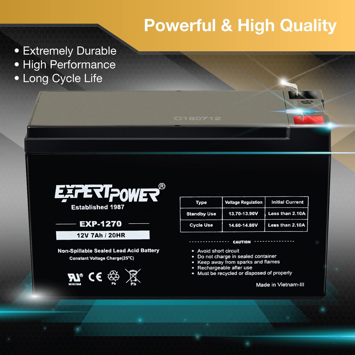ExpertPower 12v 7ah Rechargeable Sealed Lead Acid Battery