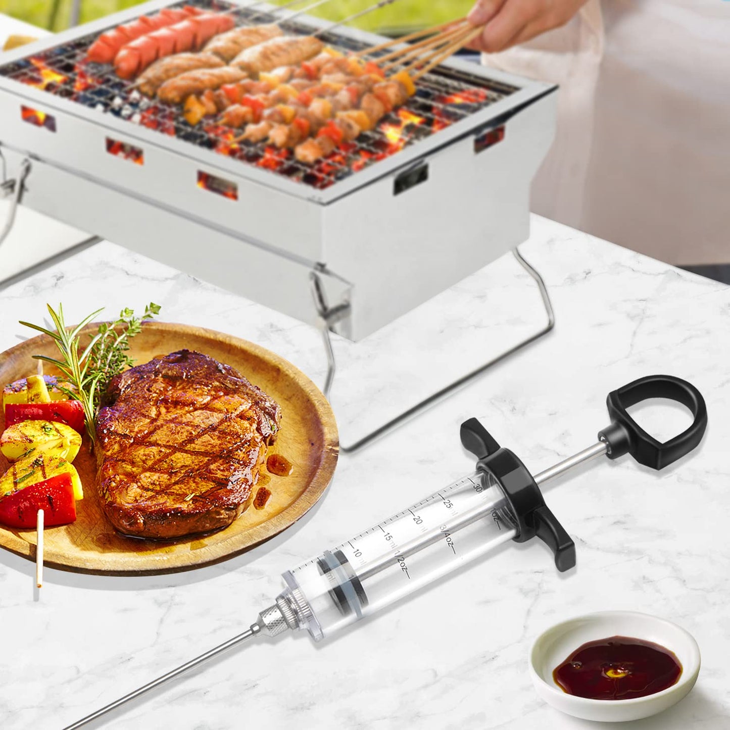 Tri-Sworker Plastic Meat Injector Kit for Smoker with 3 Flavor Food Syringe Needles, Ideal for Injecting Marinade into Turkey, Meat, Brisket; 1-OZ; Including Paper User Manual, Recipe E-Book (PDF)