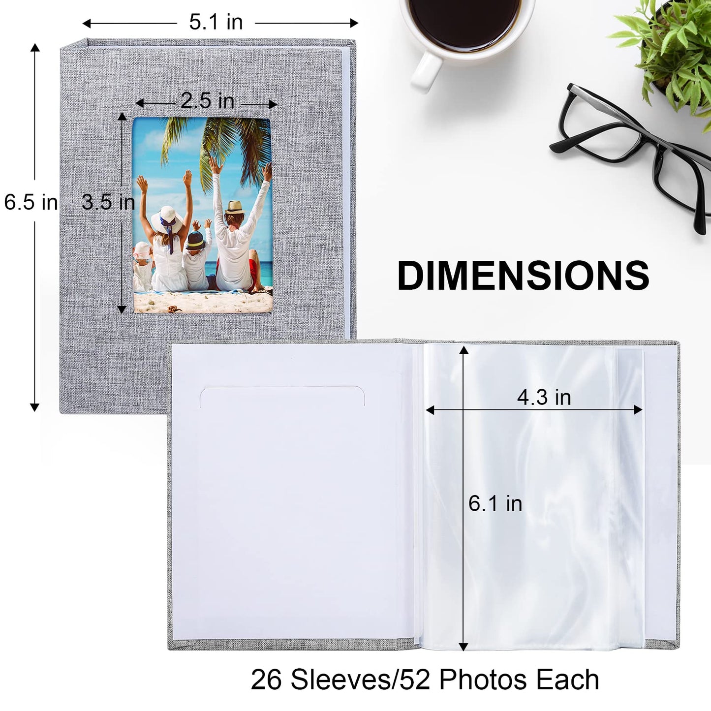 Vienrose Small Photo Album 4x6 Photos, 2 Pack Linen Cover Mini Photo Book, 26-Page Holds 52 Pictures, Artwork or Postcards Storage for Baby, Grey