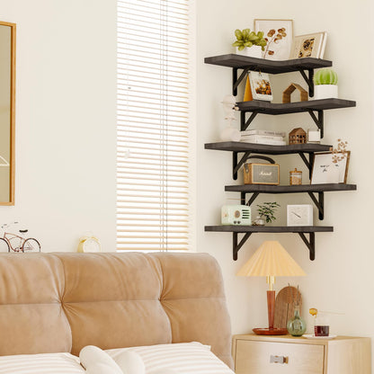 Fixwal Floating Shelves for Wall, Rustic Wood Wall Mounted Corner Shelf for Bathroom, Kitchen, Bedroom, Home Decor, Laundry Room, Living Room, Set of 5 (Weathered Grey)