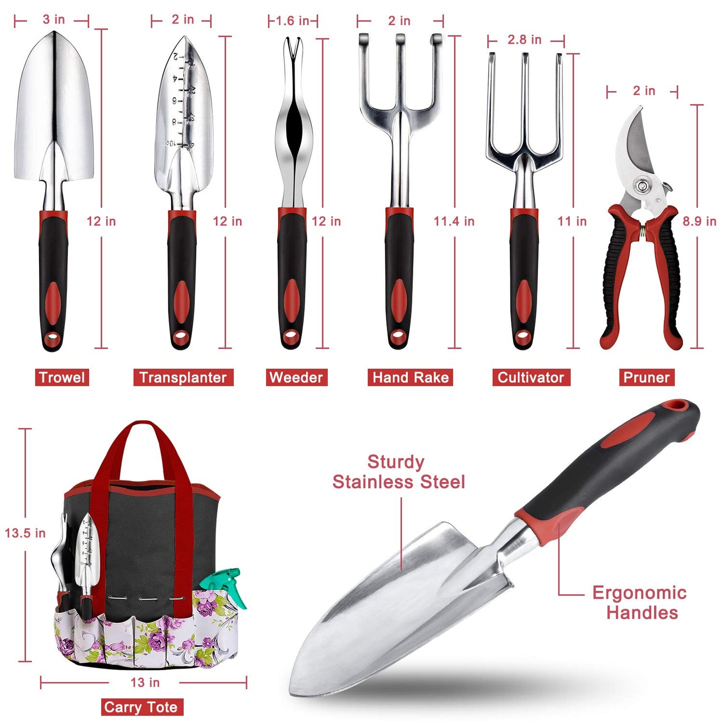 Tudoccy Garden Tools Set 83 Piece, Succulent Tools Set Included, Heavy Duty Aluminum Gardening Tools for Gardening, Non-Slip Ergonomic Handle, Durable Storage Tote Bag, Gifts for Men Women