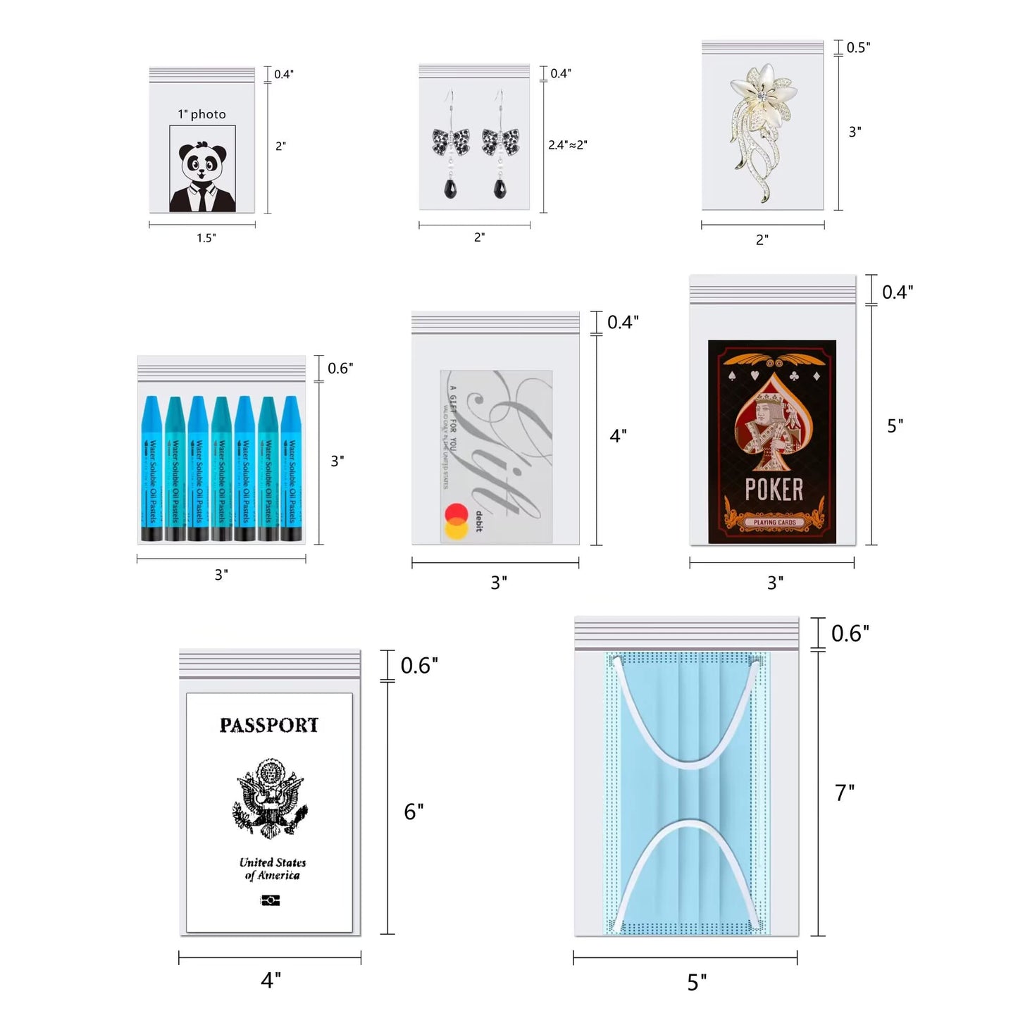 Clear Resealable Zipper Poly Bags - 300pcs, 5" x 7", Self-Lock Plastic Bags, Reclosable, 2 Mil A6 Cards Envelopes, Storage & Crafts, Candy Packaging (12 Sizes)