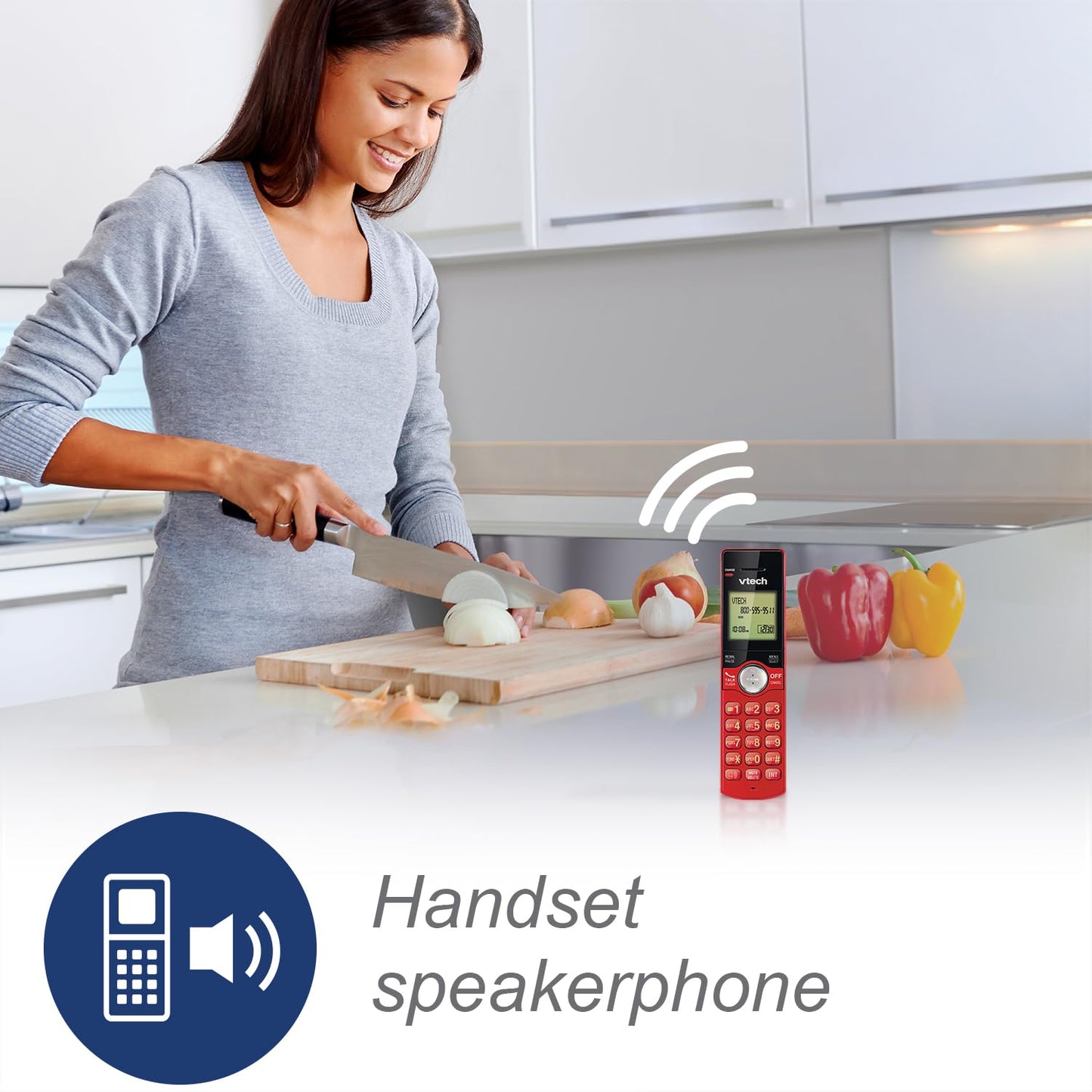 VTech Cordless Phone for Home with Caller ID/Call Waiting, CS6919-16 Landline Phones, Illuminated Keypad, Full Duplex Speakerphone, Wall Mount, Red