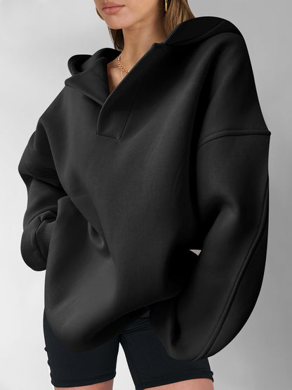 ANRABESS Womens Oversized Hoodies V Neck Sweatshirts Fleece Long Sleeve Pullover Y2K Clothes 2025 Fall Trendy Outfits Black L