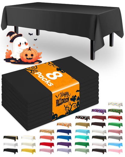 Pureegg Plastic Table Cloth Disposable 8 Pack, 54 x 108 Inch Table Cloths, Graduation Decorations Class of 2025, Graduation Party Tablecloths, Rectangle, Plastic Cover, Leakproof & Sturdy, Black