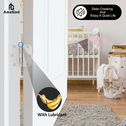 AmzGod Door Hinges Brushed Nickel - 3 Pack Satin Nickel 3.5 Inch Rounded Interior Door Hinges with 5/8" Radius - Flat Iron Residential Standard 3 1/2 Inches Silver Door Hardware