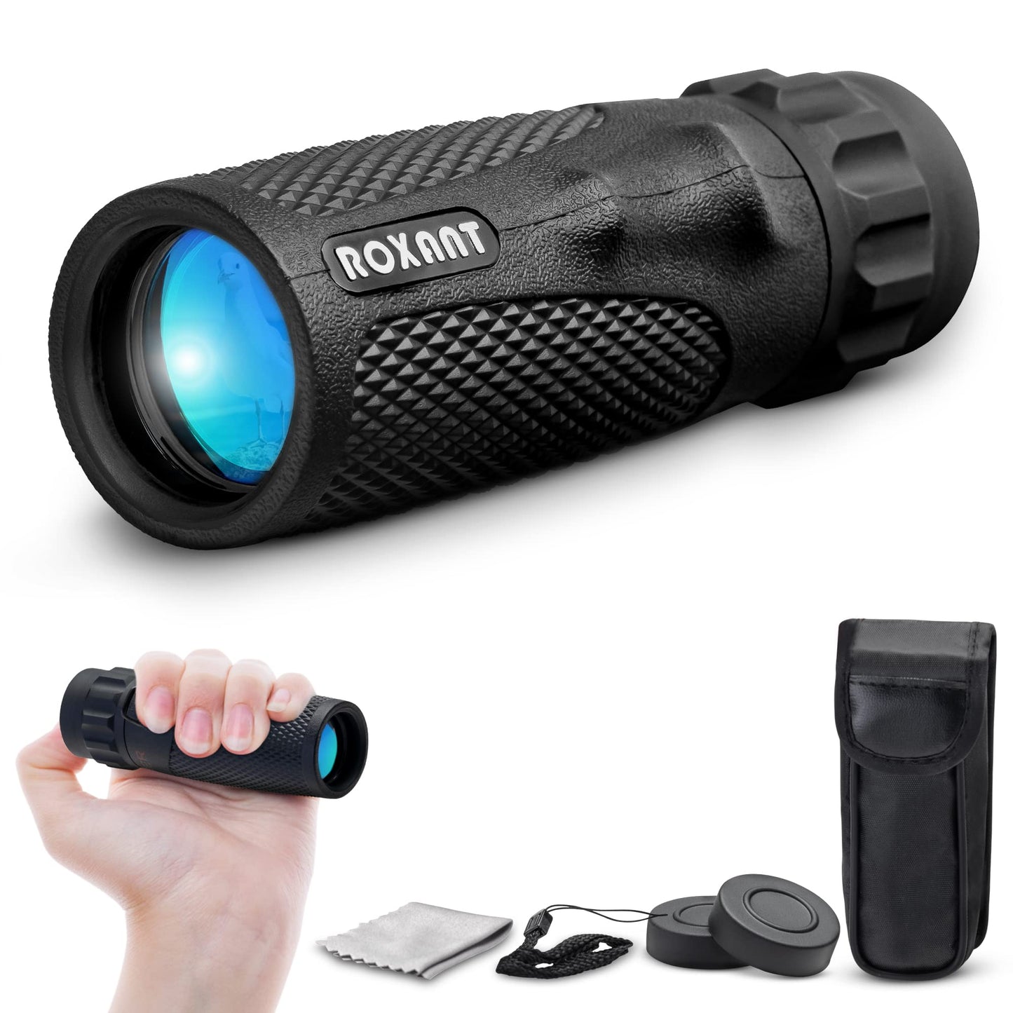 Roxant Viper Monocular Telescope – 10x25 Monoculars for Adults High Powered | Military Grade BAK4 Prism Pocket Scope | Weatherproof with Case, Wrist Strap & Smartphone Adapter