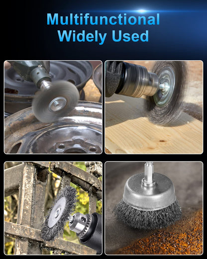 Rocaris 6 Pack Carbon Steel Wire Wheel and Pen Brush Set with 1/4-Inch Hex Shank for Rust Removal, Corrosion and Scrub Surfaces