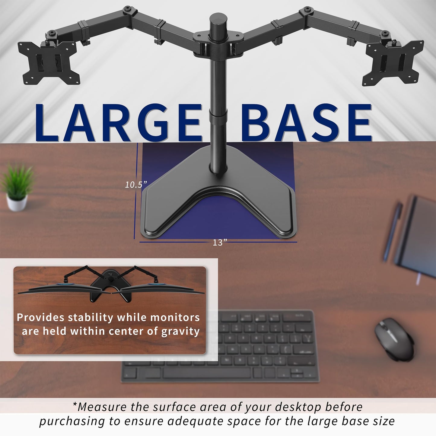 VIVO STAND-V002F Dual LED LCD Monitor Free-Standing Desk Stand for 2 Screens up to 27 Inch Heavy-Duty Fully Adjustable Arms with Max VESA 100x100mm