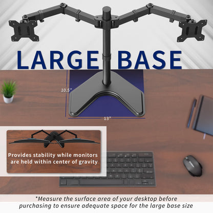 VIVO STAND-V002F Dual LED LCD Monitor Free-Standing Desk Stand for 2 Screens up to 27 Inch Heavy-Duty Fully Adjustable Arms with Max VESA 100x100mm