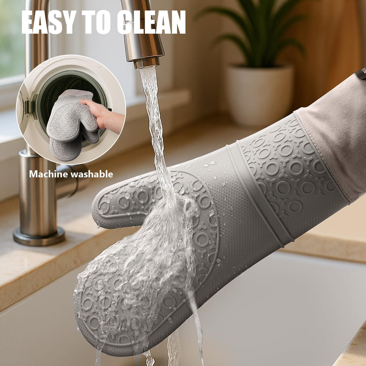 Rorecay 6pcs Oven Mitts and Pot Holders Sets for Kitchen, Extra Long Silicone Oven Gloves High Heat Resistant 500 Degrees Non-Slip Potholders Hot Pads for Baking Cooking, Grey