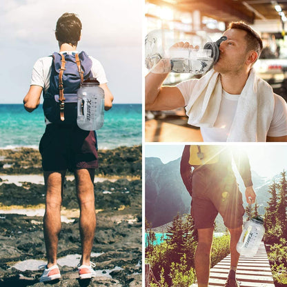 1 Gallon BPA Free Dishwasher Safe 128oz Large Water Bottle with Motivational Time Marker and Handle - Leak-proof Big Black Water Jug for Camping, Sports, Workouts (Chug Lid)