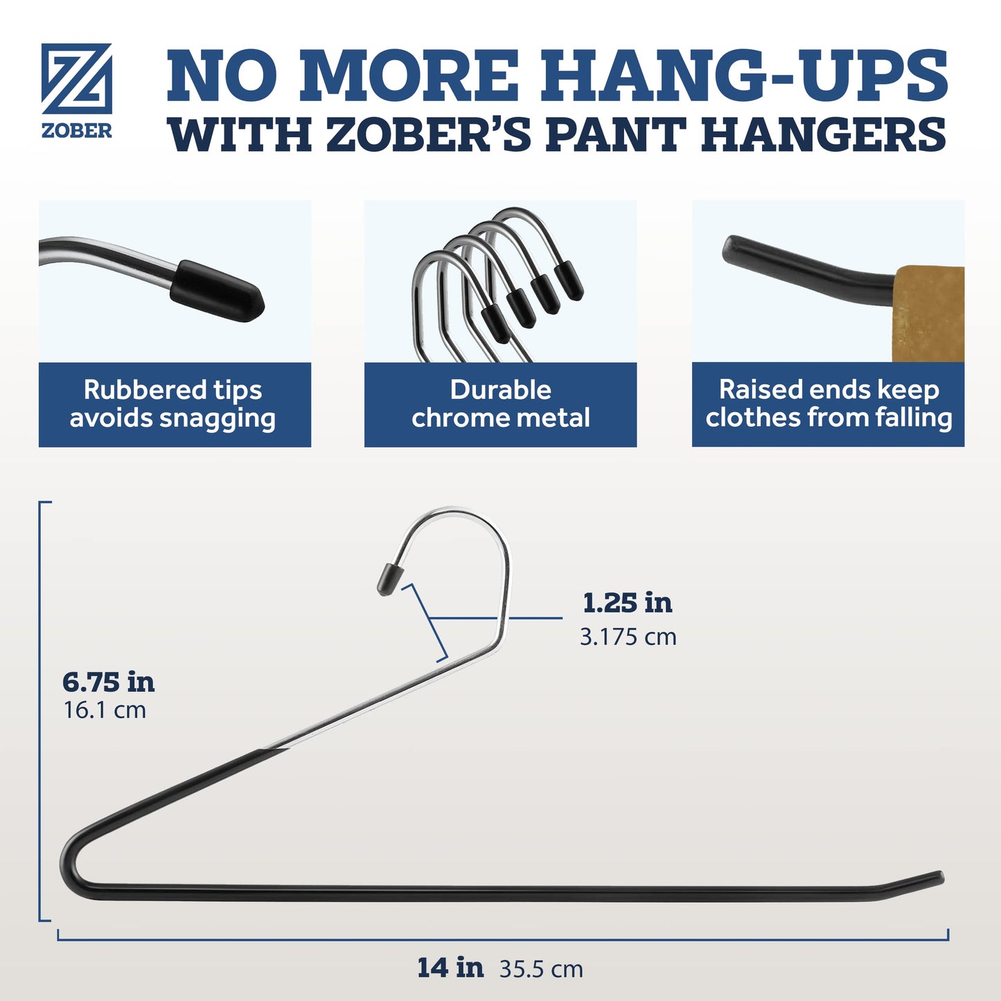 Zober Pants Hangers Non Slip - 20 Pack Open Ended Pants and Jean Hangers for Closet - Space Saving Clothes Hanger - Strong, Durable, Metal Pant Hangers (Black)