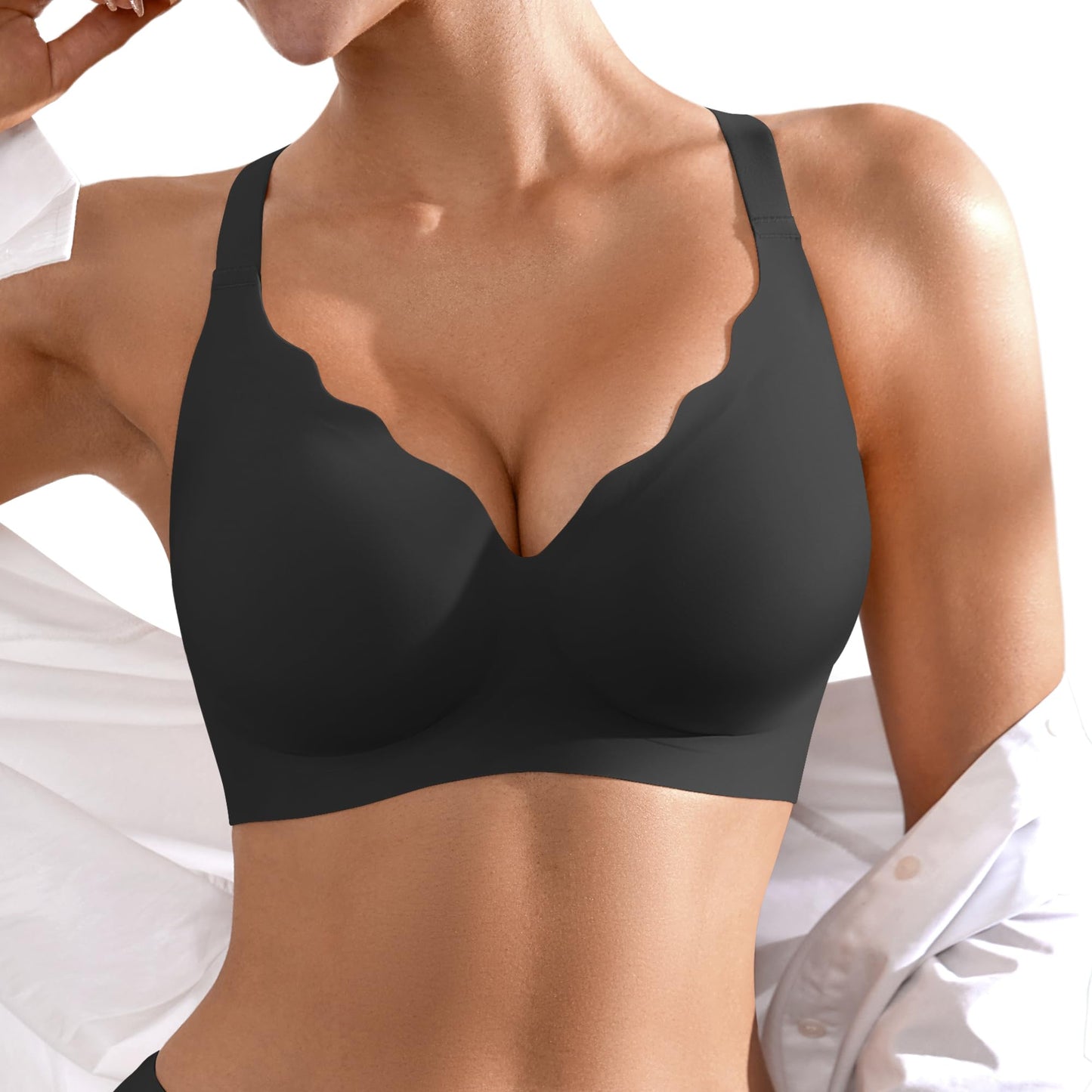 Seamless Wireless Bra for Women with Support - No Underwire Full Coverage Push Up Comfort Bras - Smoothing Fashion Clothing for Womens Girlfriend Gift - Christmas Birthday Gifts for Women(Black,L)