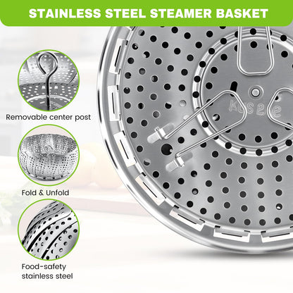 Steamer Basket Stainless Steel Instant Pot Accessories for Food and Vegetable, Zocy Premium Expandable Steam Basket to Fit Various Size Pots Medium (6.1" to 10.2"))