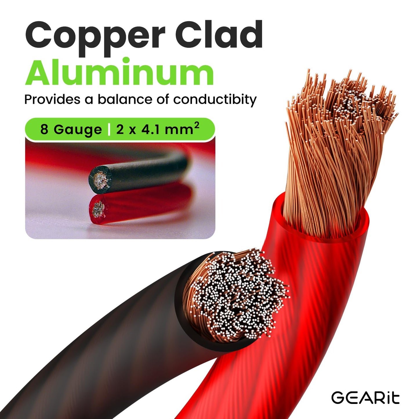 GEARit, 8 Gauge Wire, for Automotive Power/Ground, Battery Cable, Car Audio, RV, Amp, CCA, Automotive Wire, Amp Kit, Battery Cables, Wiring Kit, (25 feet Each- Black/Red)