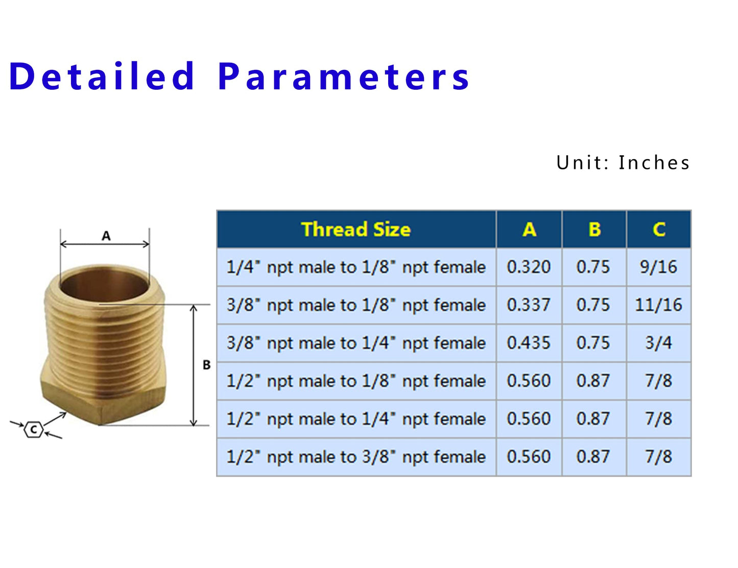 TL TOOLEGIN 1/2" NPT Male x 1/4" NPT Female Brass Bushing Reducer Reducing Pipe Adapter Fitting 5pcs 1200 PSI