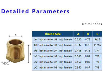 TL TOOLEGIN 1/2" NPT Male x 1/4" NPT Female Brass Bushing Reducer Reducing Pipe Adapter Fitting 5pcs 1200 PSI