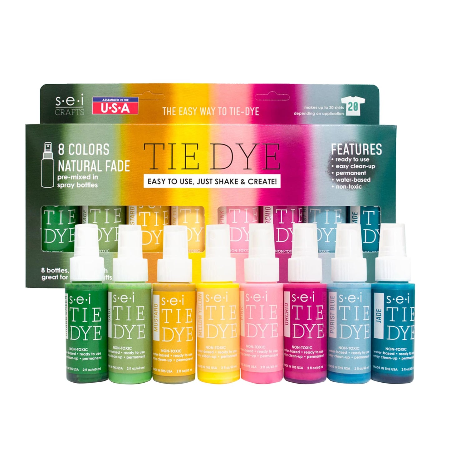 S.E.I. Natural Fade Tie Dye Kit, Fabric Dye Spray Set, Easy Clean Up, Easy Application, Spray Tie Dye Kit - 8 Pack of Colors