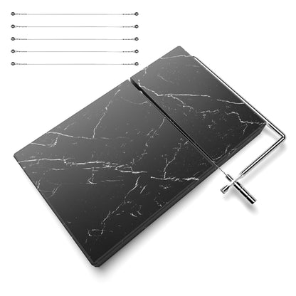 TOPULORS Cheese Slicer - Cheese Cutter with 5 Replacement Upgrade Thick Cutting Wires - Heavy Duty 5" x 8" Marble Board Cheese Slicer for Block Cheeses - Kitchen Gadget Cheese Tool - Black