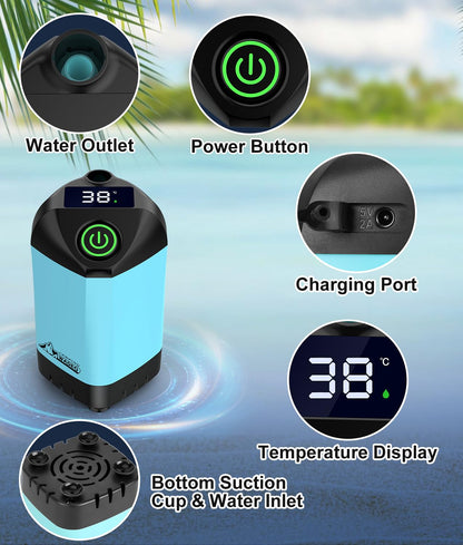 WADEO Portable Shower Camping Shower Outdoor Camp Shower Pump, Electric Rechargeable Portable Camping Shower, Powered by Rechargeable Battery for Camping, Hiking, Traveling