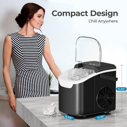 Antarctic Star Countertop Ice Maker Machine, 8 Ice Cubes in 6 mins, 26lb/Day Ice with 2 Sizes- Portable Mini, Energy Saving & Basket/Scoop for Home/Party/Travel/Camping/Bar, Dark Black