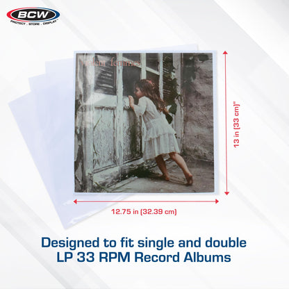 BCW 33 RPM Record Sleeves - 100 ct | Polypropylene Vinyl Record Outer Sleeves | 2 mil Thickness | Vinyl Record Album Protectors