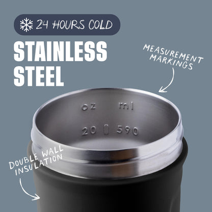 BlenderBottle Strada Shaker Cup Insulated Stainless Steel Water Bottle with Wire Whisk, 24-Ounce, Black