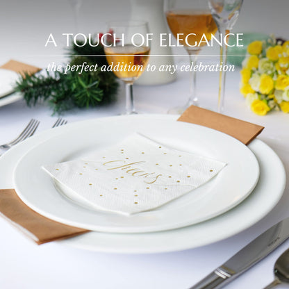 White and Gold Cocktail Napkins - Pack of 100 Disposable Bar Napkins - Wedding Baby Shower Birthday Graduation Dessert - 3 Ply - By Simple-Glee