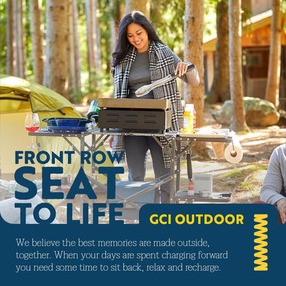 GCI OUTDOOR Slim-Fold Cook Station | Portable Folding Kitchen Table with a Heat Resistant Tabletop, 4 Side Tables & Storage Rack, Perfect for Picnics & Camping Trips