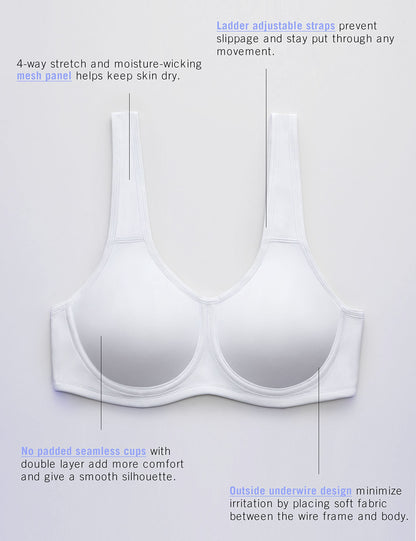 SYROKAN Women's Max Control Underwire Sports Bra High Impact Plus Size with Adjustable Straps Unlined Bra White 36DD