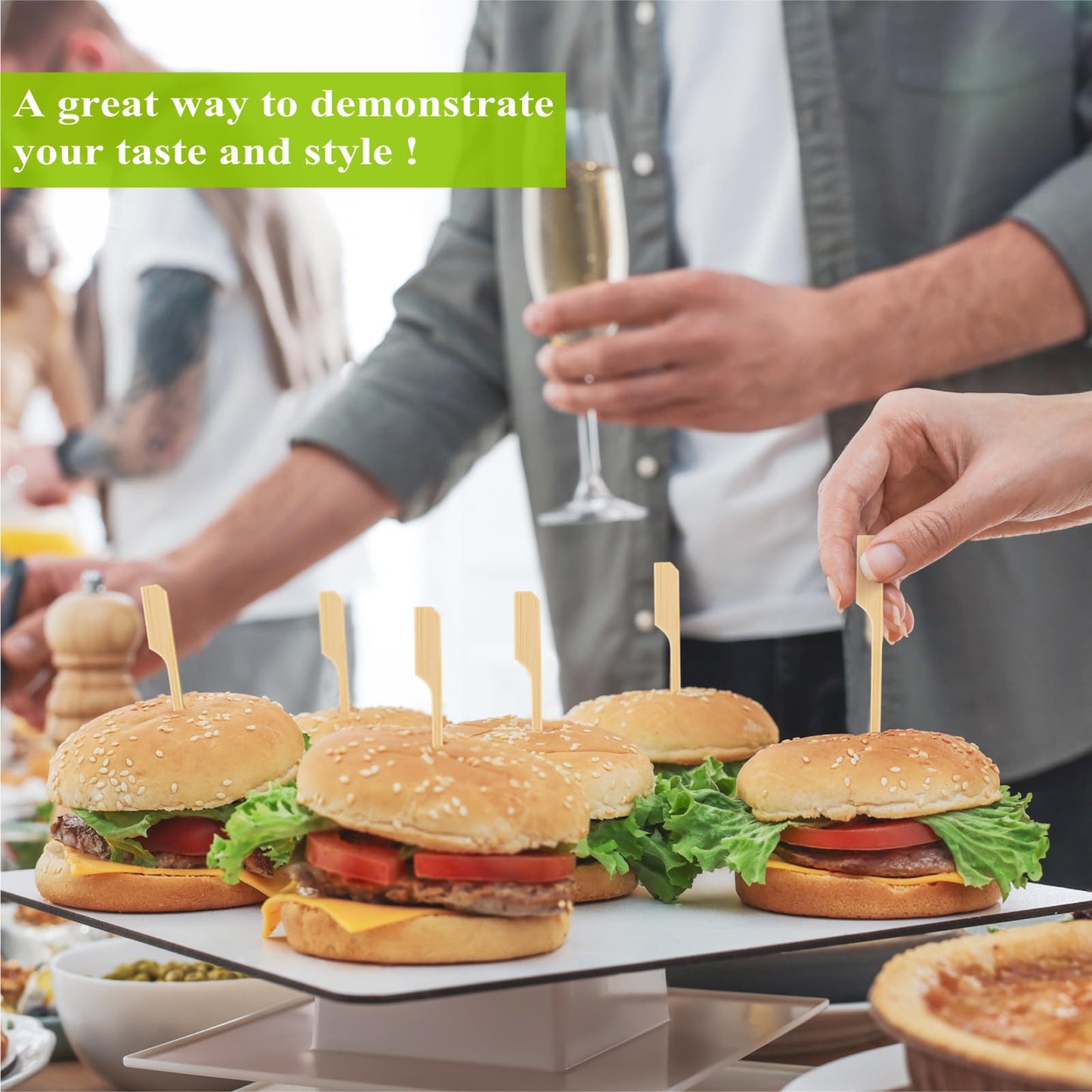 300PCS Cocktail Picks Bamboo Skewers for Appetizers, FATLODA Paddle Wooden Skewers, Fancy Flat Toothpicks for Appetizers, 4.7 IN Bamboo Sticks for Party Sandwich Fruit Charcuterie Boards Accessories