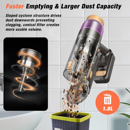 VBUOO Cordless Vacuum Cleaner, 580W 48KPA 70 Mins Vacuum Cleaners for Home, Self-Standing Stick Vacuum with Wall Mount Charge, Touch Screen, Ultra High-Power Brush for Pet Hair/Plush Carpet/All Floor