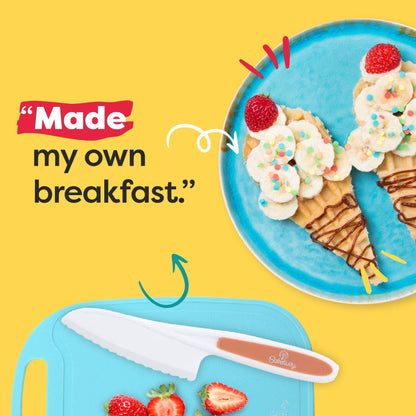 Baketivity Kids Cooking Set Real Utensils With Kitchen Tool Guide - Complete Junior Cooking Set Gift For Girls Or Boys With Mixing Bowls, Cutting Board, Knife, Apron - Kids Baking Set For Real Cooking