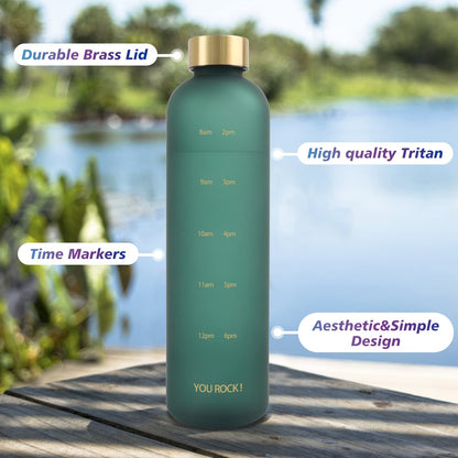 ZAKVOP 32oz Water Bottles with Times to Drink, Motivational Water Bottle with Time Marker, BPA Free Reusable Water Bottle with Hydrating Reminder for Gym Fitness Workout Travel (Green)