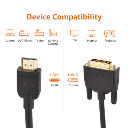 Amazon Basics HDMI-A to DVI (Male) Adapter Cable, Bi-Directional 1080P, Gold-Plated, 3 ft/0.9 m, Single Pack, Black