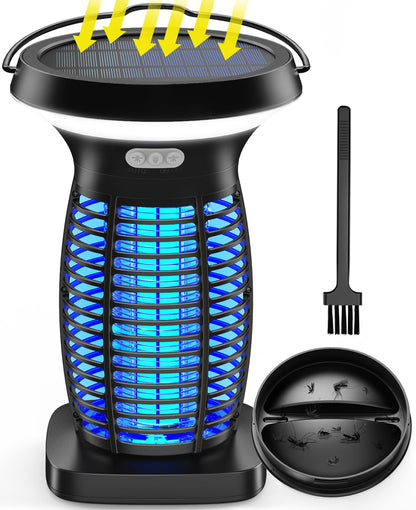 Solar Bug Zapper Outdoor, Mosquito Zapper Solar Powered, Electric Fly Zapper with Camping Lantern, Waterproof Insect Zapper, Cordless Mosquito Killer Lamp for Indoor Outdoor