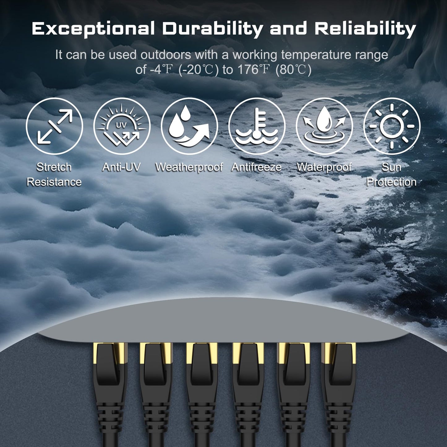 DbillionDa Cat8 Ethernet Cable, Outdoor&Indoor, 6FT Heavy Duty High Speed 26AWG, 2000Mhz with Gold Plated RJ45 Connector, Weatherproof F/FTP UV Resistant for Router, Modem, PC, Gaming