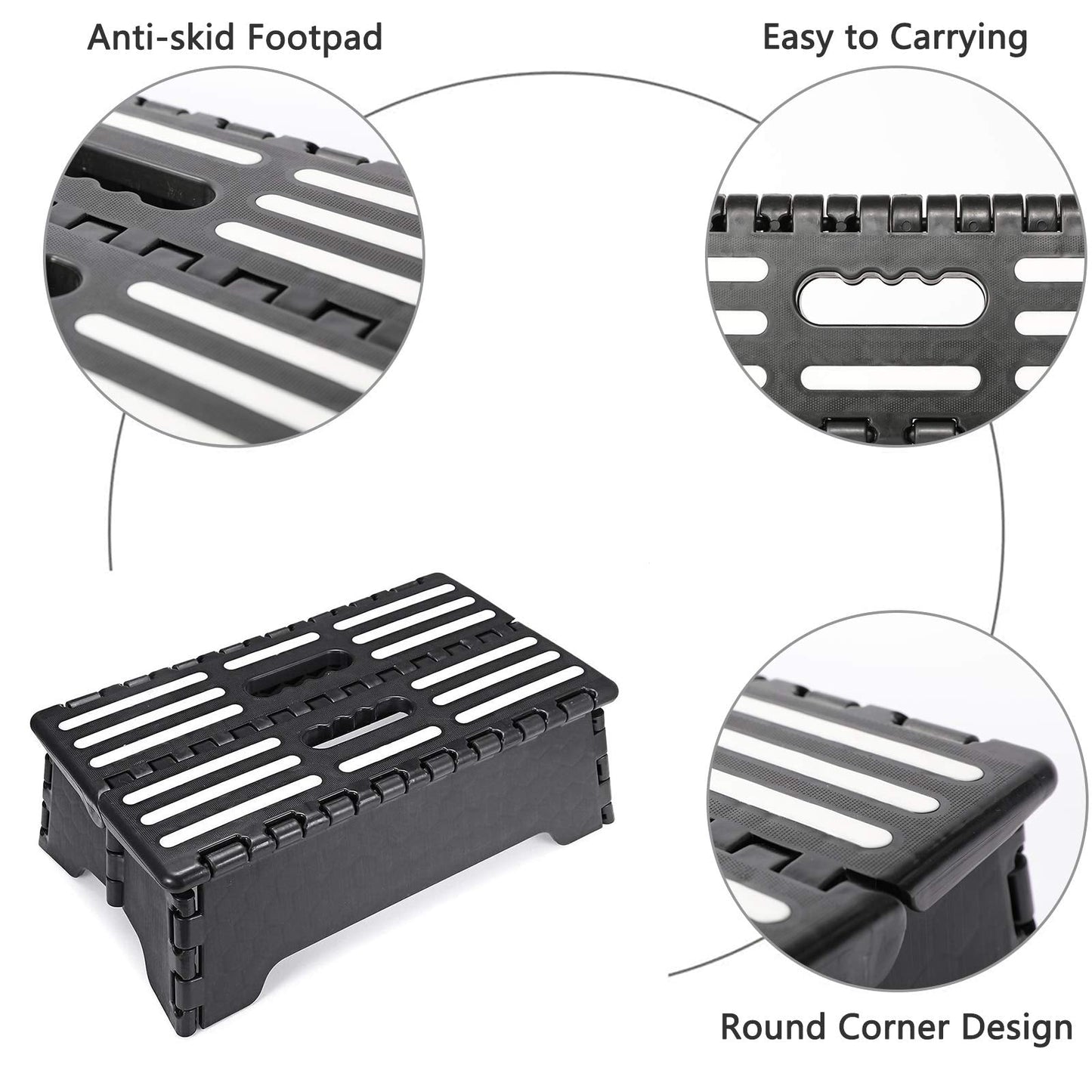 5 Inch Folding Step Stool with Non-Slip Mat. Made of Incombustible Plastic, Can Withstand Over 250 Pounds. Collapsible Step Suitable for Kitchen, Bathroom, Bedroom, Camping, Travel ect