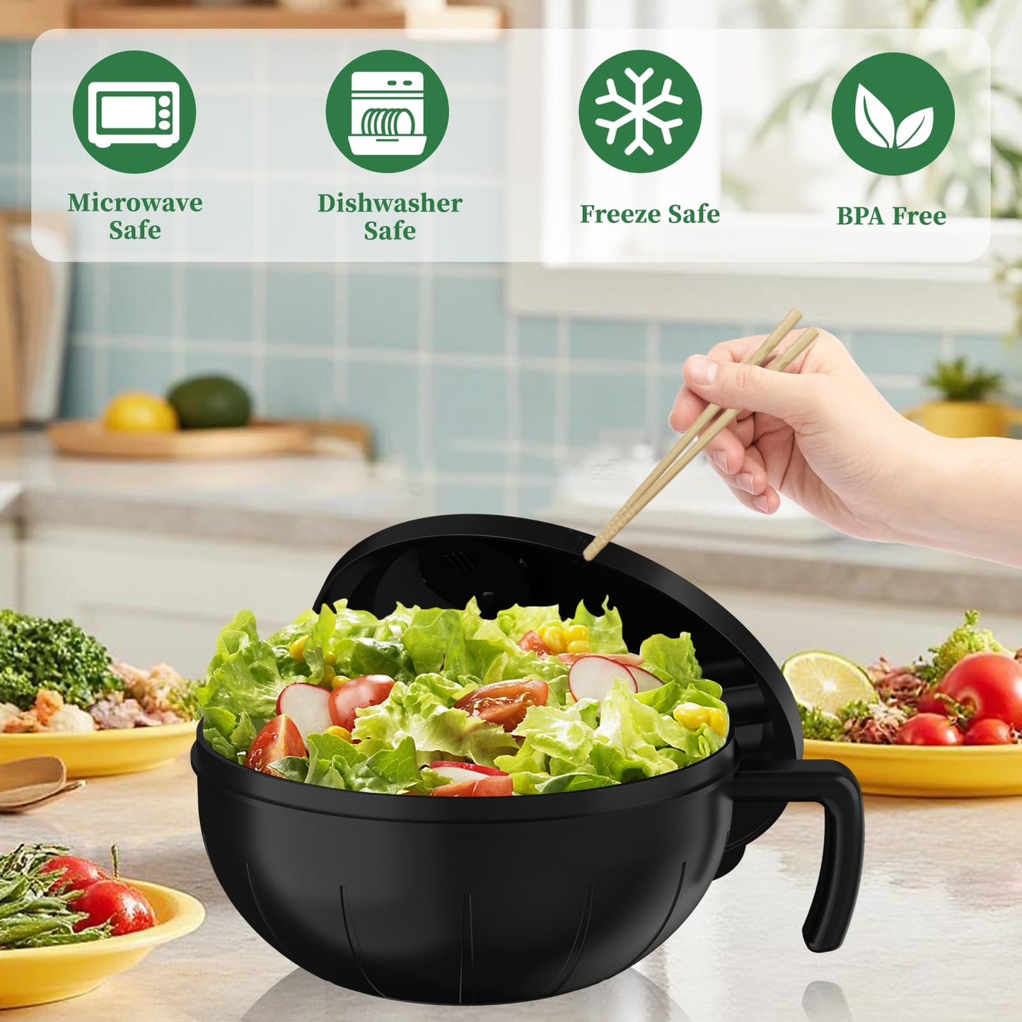 steo spce Large Ramen Bowl Set, 40 Oz Microwaveable Noodle Cooker with Leak-Proof Lids, Chopsticks, Spoon & Fork – Portable and Dishwasher Safe, Ideal for Home, Office, Dorm, or Gift Light (Black)