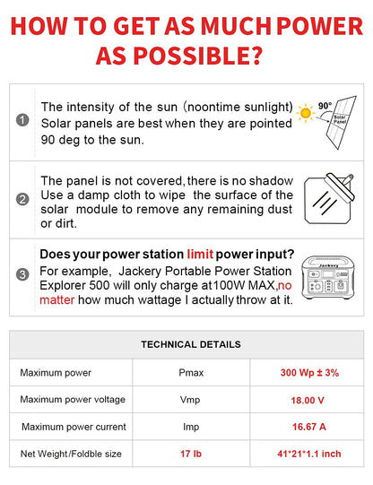 DOKIO 300W Portable Foldable Solar Panel Kit (21x40in, 17lb), with Separate Controller and Dual USB, Monocrystalline Charger for 12V Batteries, Power Stations, RV Camping Emergency Use
