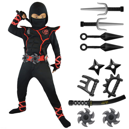 Spooktacular Creations Halloween Ninja Costume, Black Ninja Outfit Set for Kids, Halloween Costumes with Accessories for Boys Dress Up and Role Play Party (Small, 5-7 yrs)