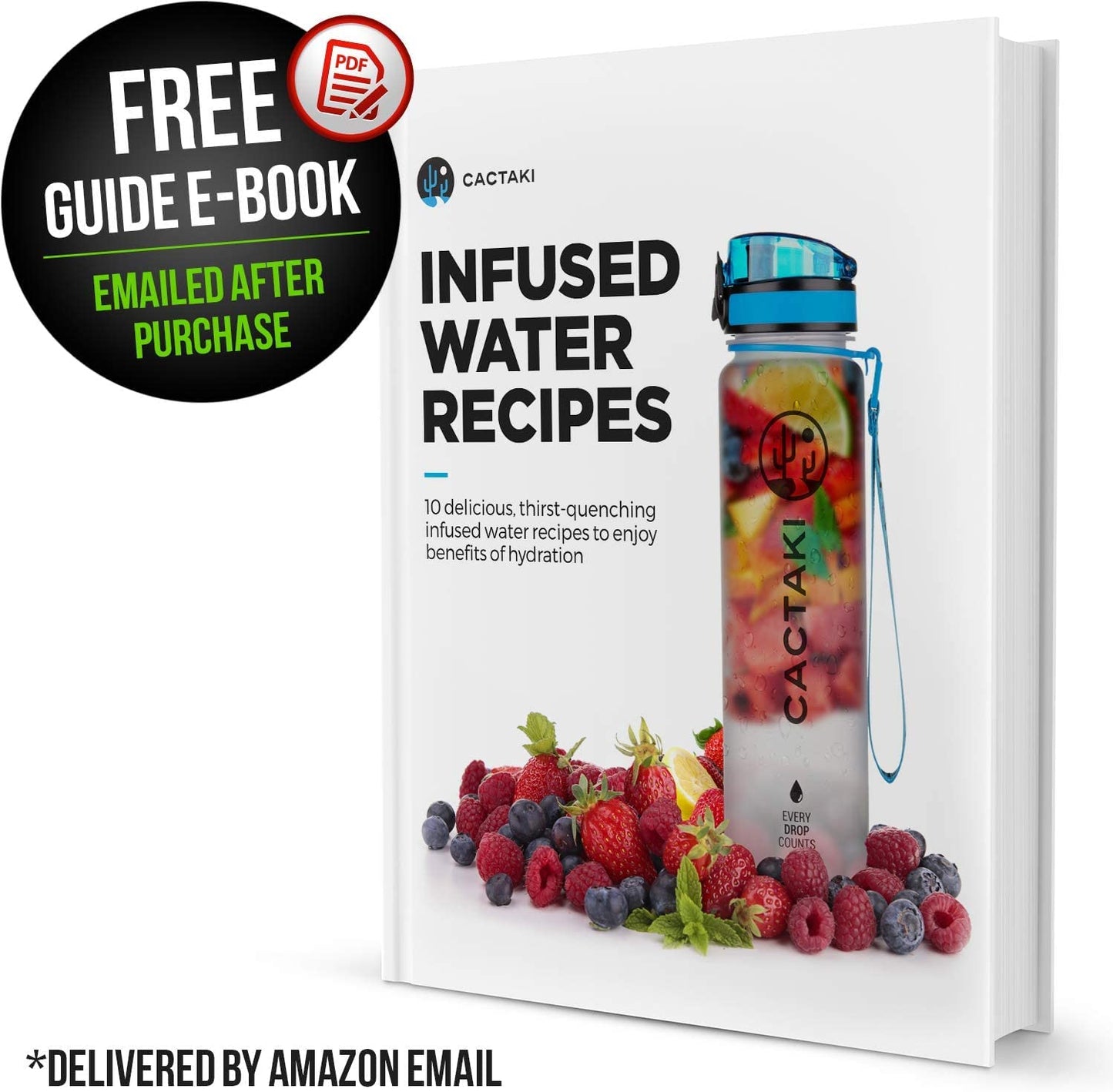 Cactaki 32 oz Water Drinking Bottle with Time Marker - Stay Hydrated - Hydration Tracker & Reminder to Drink With Hourly Measurement Markings - Leak Spill Proof & BPA Free