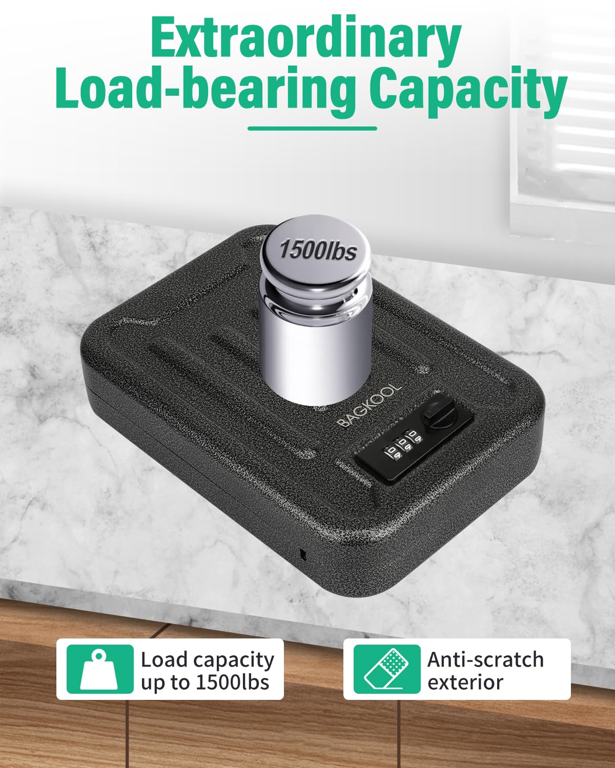 BAGKOOL Fireproof Security Box with 3-Digit Combination Lock, Portable Safe for Guns, Money, Documents - 39IN Patented Security Cable Included - Ideal for Valuables and Firearms, Size 9.4x6.5x2 IN