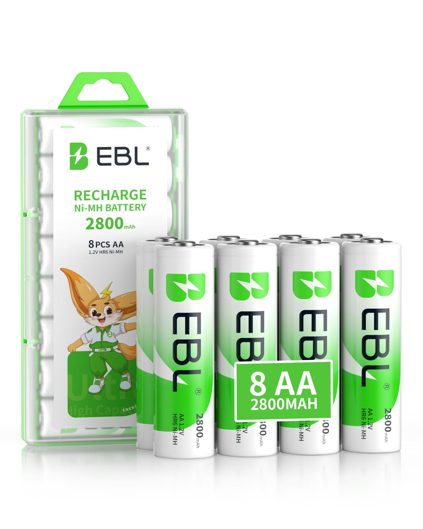 EBL Pack of 8 AA Batteries 2800mAh High Capacity Precharged Ni-MH AA Rechargeable Batteries