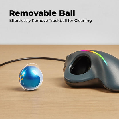 Wired Trackball Mouse with RGB Lighting, Ergonomic Thumb Control to Reduce Muscle Strain, 5 Adjustable DPI Settings, Dual USB-C & USB-A Connectivity, Compatible with PC, Laptop, Mac, Windows-Blue