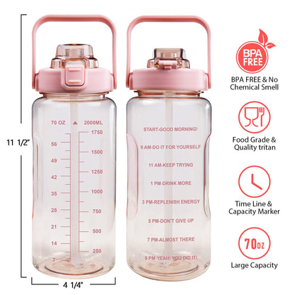 Chokoter Half Gallon Water Bottle with Sleeve, 64OZ Motivational Water Bottle with Straw & Time Marker, BPA Free Leakproof Gym for Sport Workout